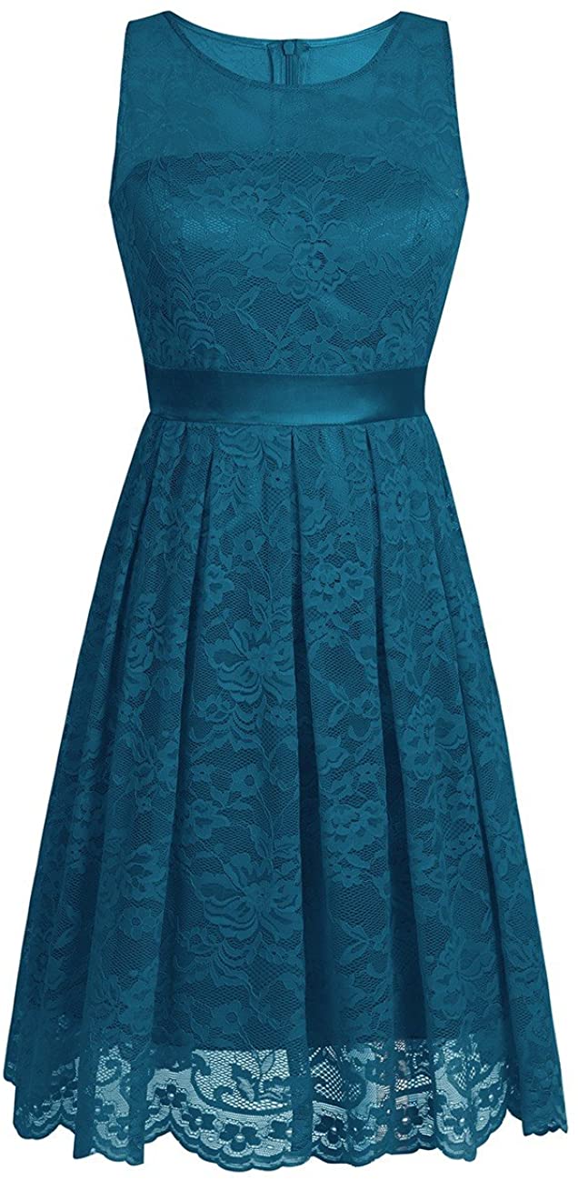 Price:$15.95    iiniim Women's Bridesmaid Short Dress Vintage Floral Lace Evening Cocktail Party Dresses Sheer Neckline  Clothing
