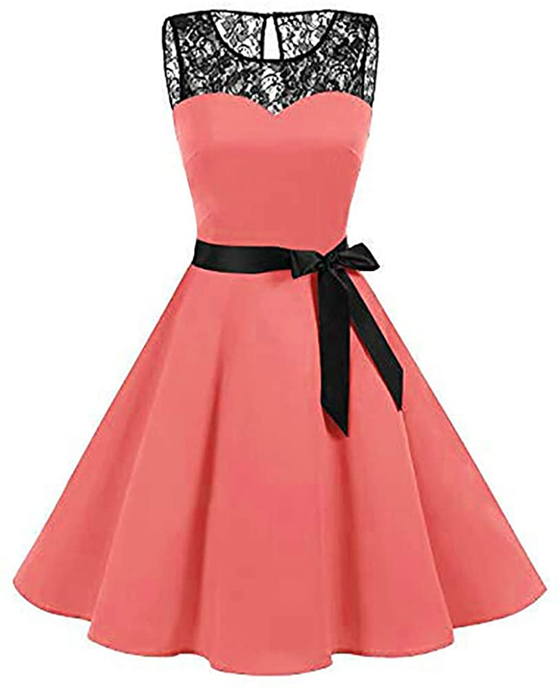 Price:$4.69 LISTHA Polka Dot Pleated Dresses Woemn Lace Vintage Swing Dress Women High-Waist at Amazon Women’s Clothing store