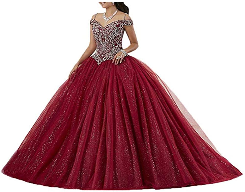 Price:$7.99 Kiss Rain Women's Beaded Crystal Tulle Quinceanera Ball Gown at Amazon Women’s Clothing store