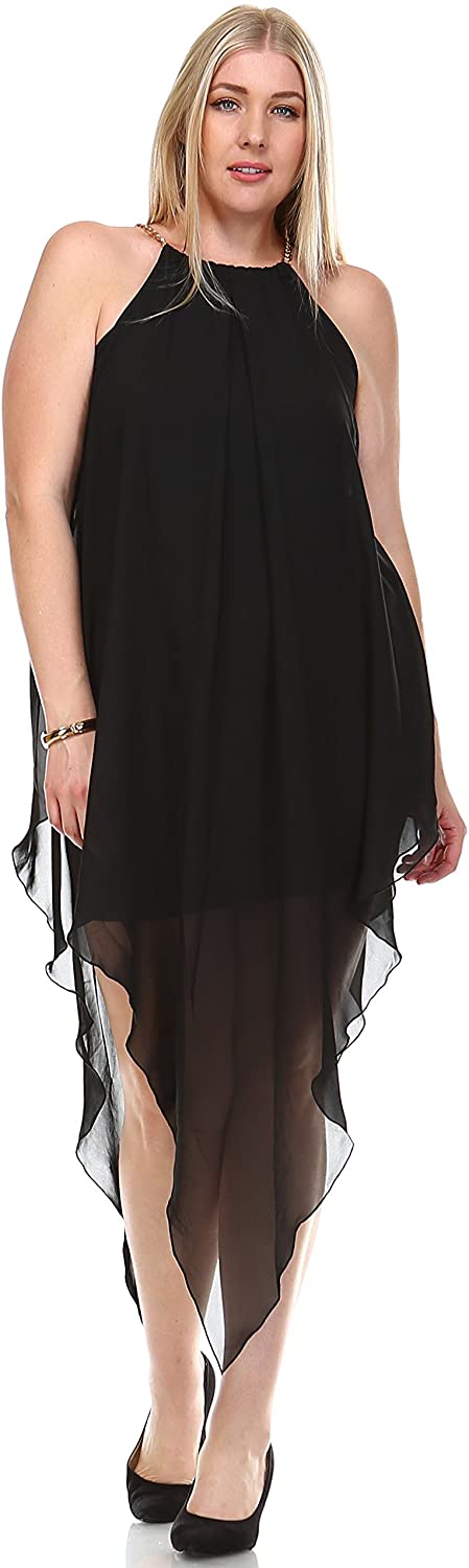 Price:$33.90    Zoozie LA Women's Plus Size Cocktail Dresses Asymmetrical Hem with Gold Chains  Clothing