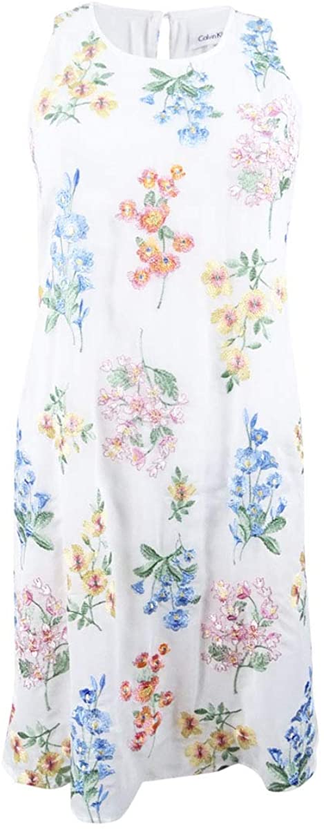 Price:$79.99 Calvin Klein Embroidered Trapeze Dress CD8H87NJ White Multi 12 at Amazon Women’s Clothing store