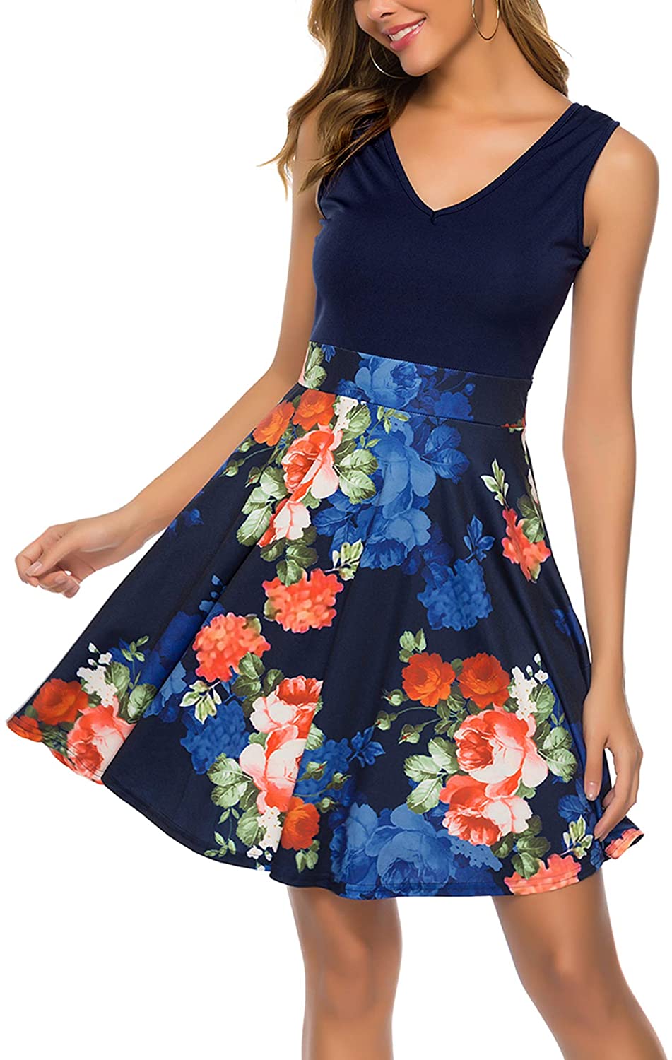 Price:$21.99    Twinklady Women's Flare Midi Dress A-Line Cocktail Party Tank Dress  Clothing