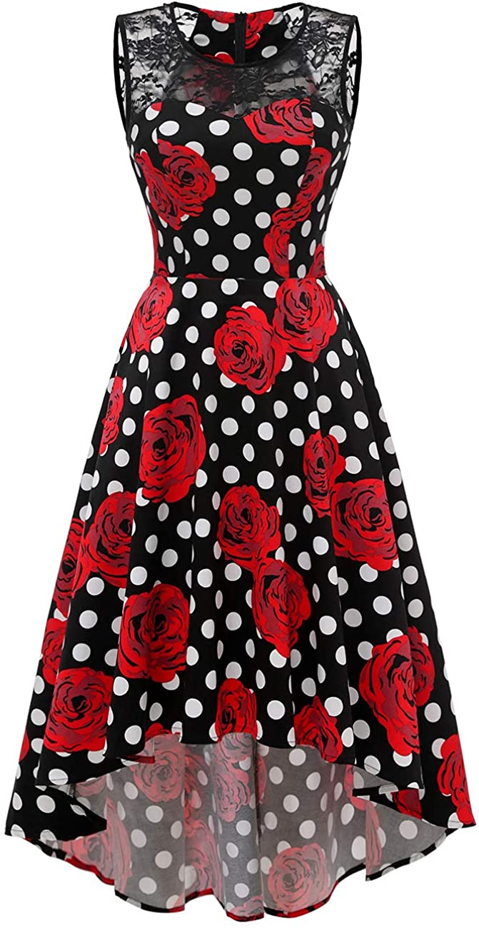Price:$19.99    Kingfancy 50S Homecoming Dress, 1950 Cocktail Lace Hi-Lo Crew Neck Prom Dress  Clothing