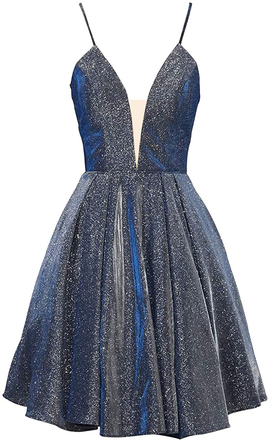 Price:$66.99    OYISHA Juniors Short Mesh-Inset V-Neck Homecoming Dress with Pockets Glitter A-Line Cocktail Party Dress ON097  Clothing