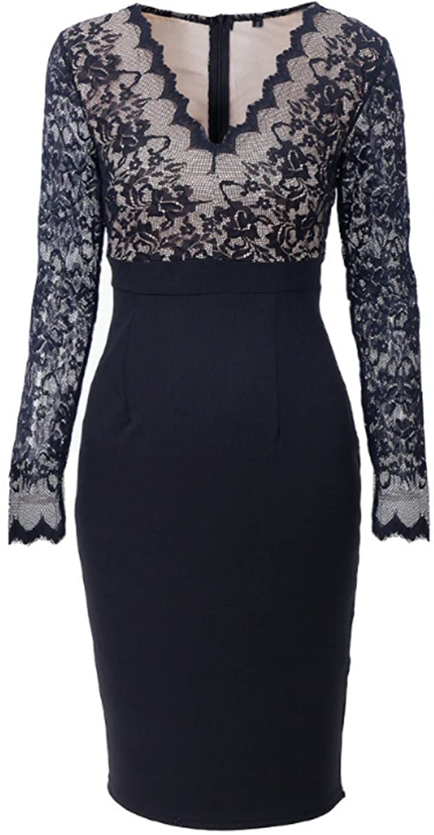 Price:$20.99 Women's 3/4 Sleeve Slim Office Lace Pencil Dress V Neck Formal Work Dress at Amazon Women’s Clothing store