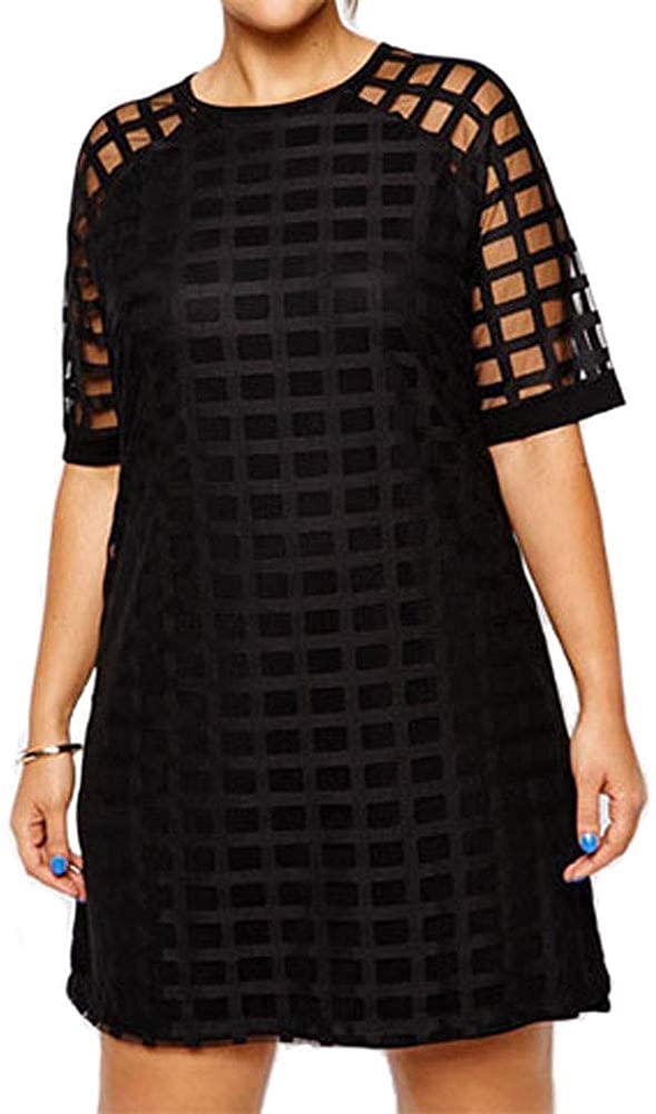 Price:$14.99    RED DOT BOUTIQUE 21815 - Plus Size Mesh Net Babydoll Shift Sheath Cocktail Dress Black  Clothing