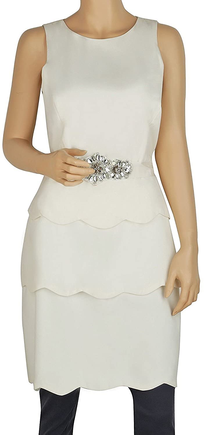 Price:$29.99    Badgley Mischka Ivory Sleeveless Tiered Belted Layered Dress  Clothing
