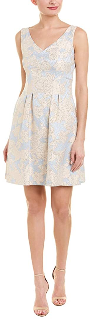 Price:$19.99    Donna Ricco Women's Stretch Jacquard Reverse Pleat Fit and Flare Dress  Clothing