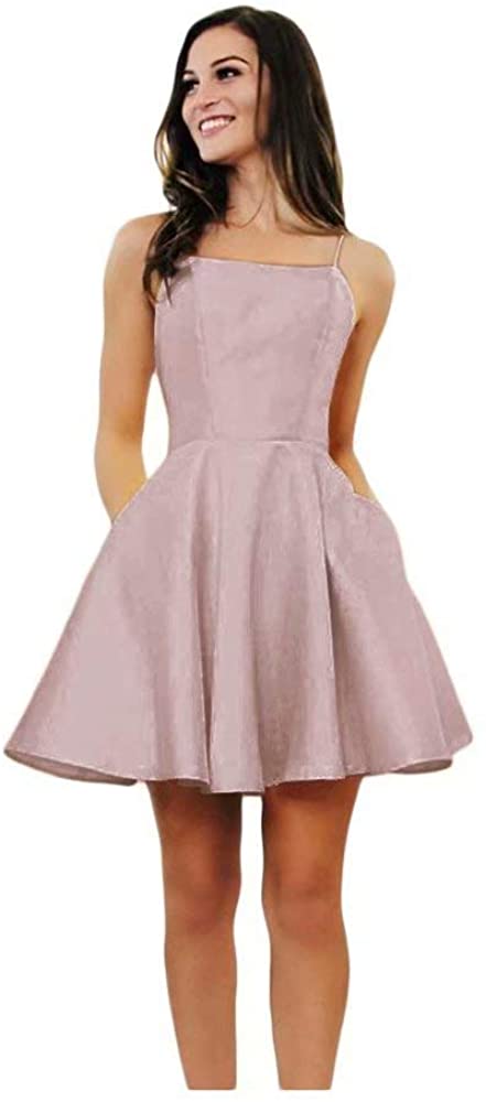 Price:$69.00    Andybridal Women's Lovely Ball Gown Scoop Neck Satin Short Homecoming Dress with Pockets  Clothing