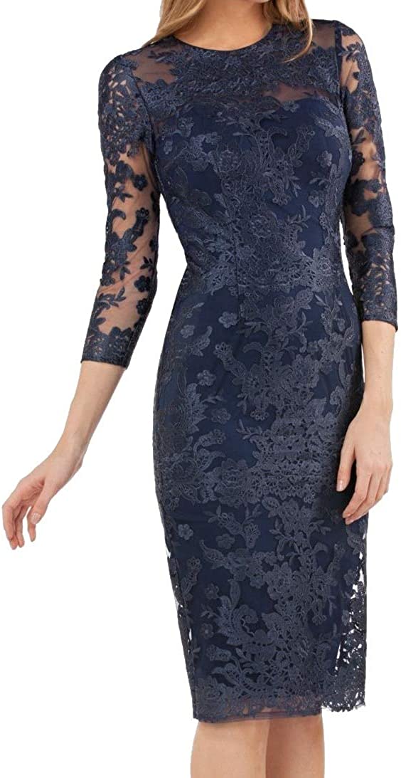 Price:$54.98    JS Collections Womens Lace Cocktail Sheath Dress Navy 8  Clothing