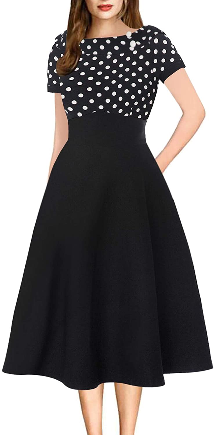 Price:$19.99 Sakaly Women's Vintage Off Shoulder Classic Polka Dot A-Line Party Cocktail Swing Dress SK099 at Amazon Women’s Clothing store