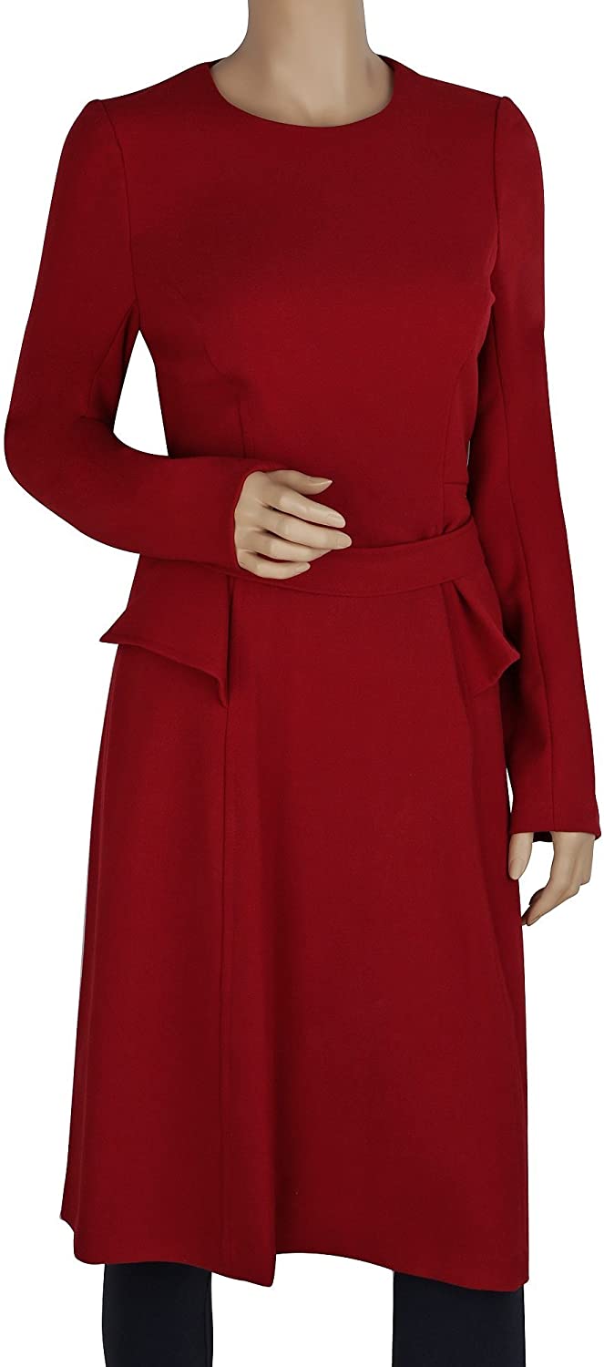 Price:$39.99    Badgley Mischka Red Long Sleeve Side Peplum Belted A-line Dress  Clothing