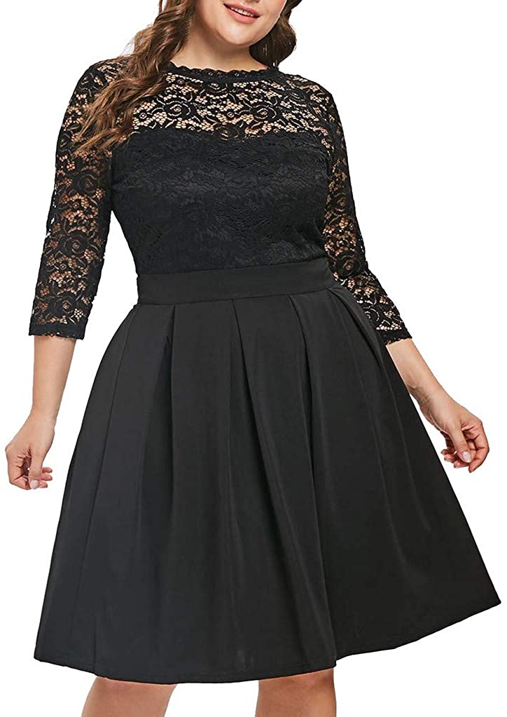 Price:$19.98    FGDJEE Lace Shoulder Party Wedding Guest Plus Size A-line Swing Evening Cocktail Dress Women Ladies 2020  Clothing