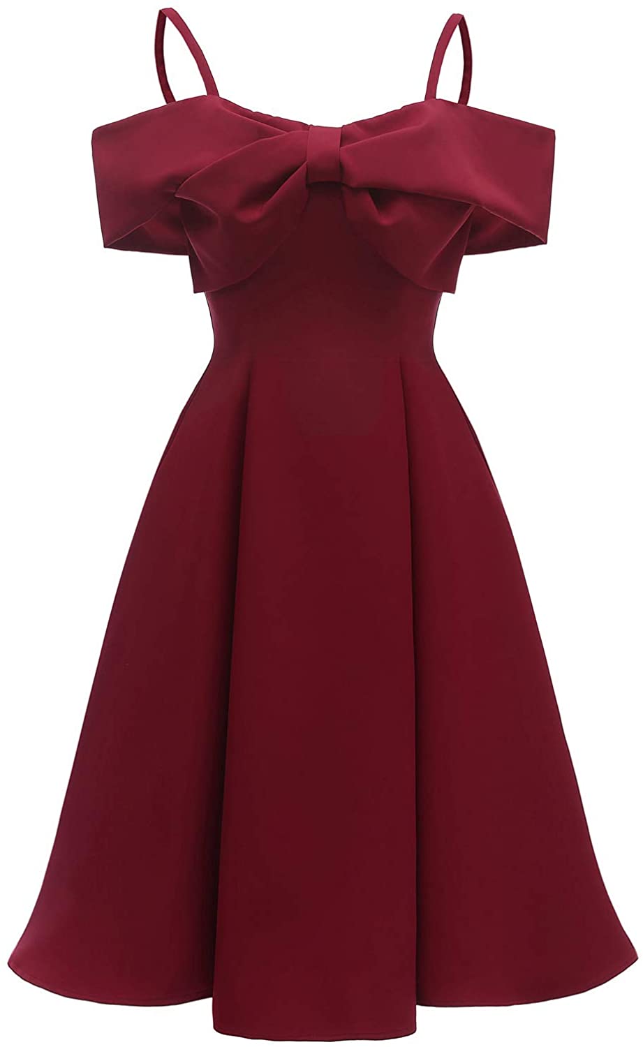 Price:$39.90    Women's Swing Midi Bow Dress A line Off The Shoulder Ruffles Dresses  Clothing