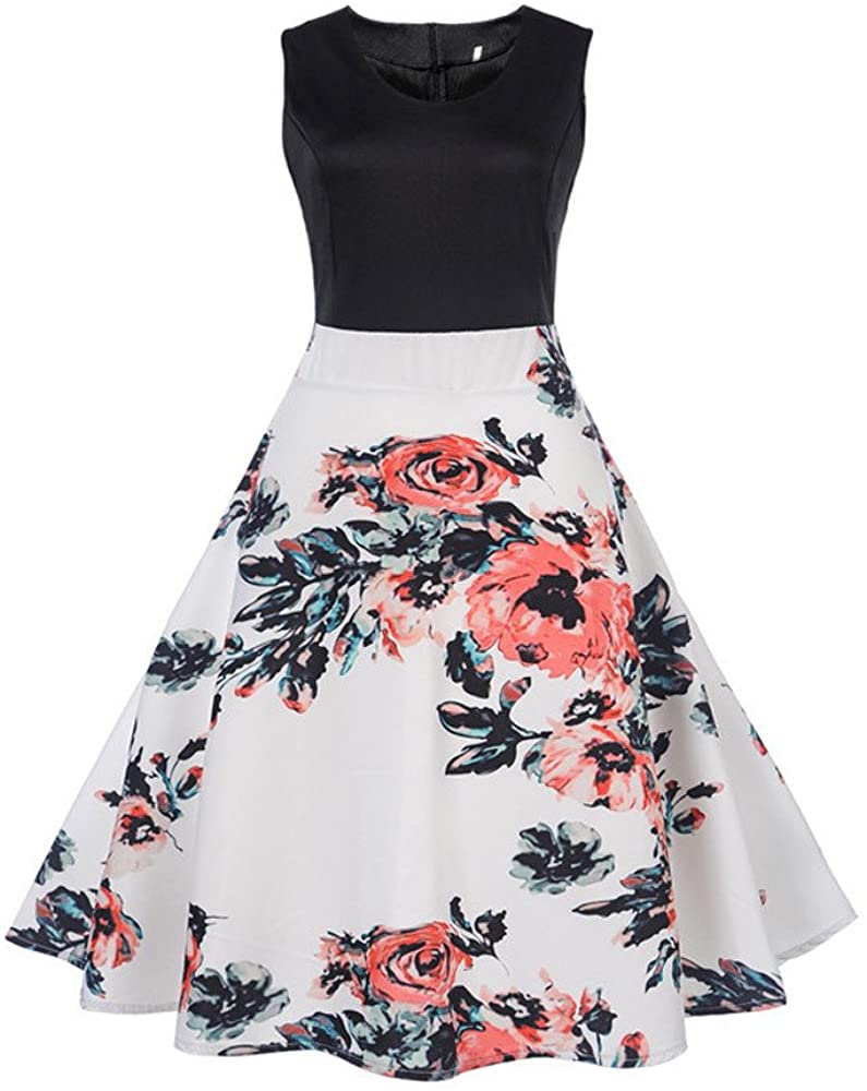 Price:$1.68 COOKI Women Vintage Floral Sleeveless Classy Tea Dress 1950s Retro Rockabilly Prom Cocktail Party Swing Dress at Amazon Women’s Clothing store