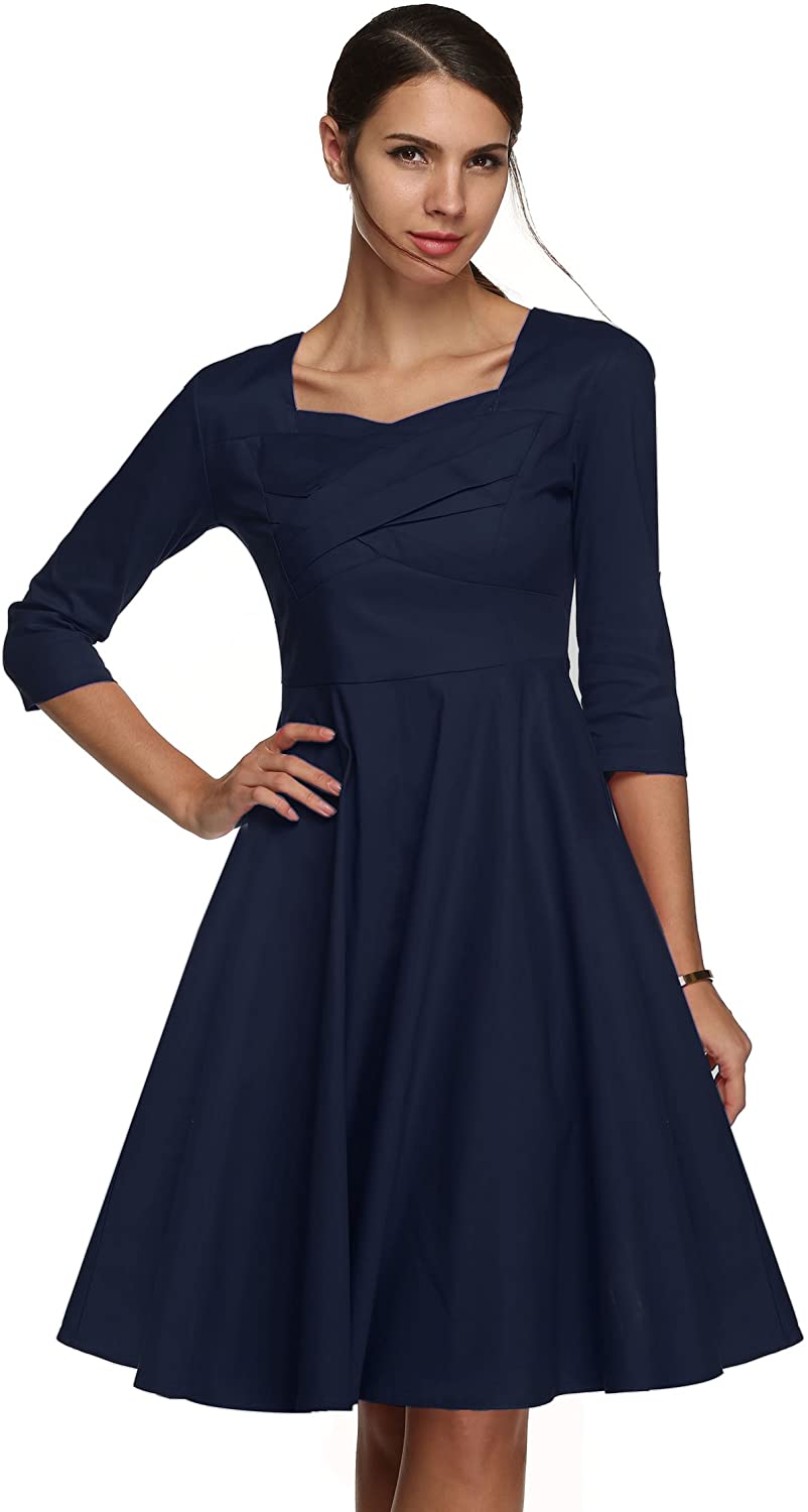 Price:$49.97 Up Beauty UpBeauty Women's A Line Dresses Square Neck 3/4 Sleeves Elegant Vintage Dress at Amazon Women’s Clothing store