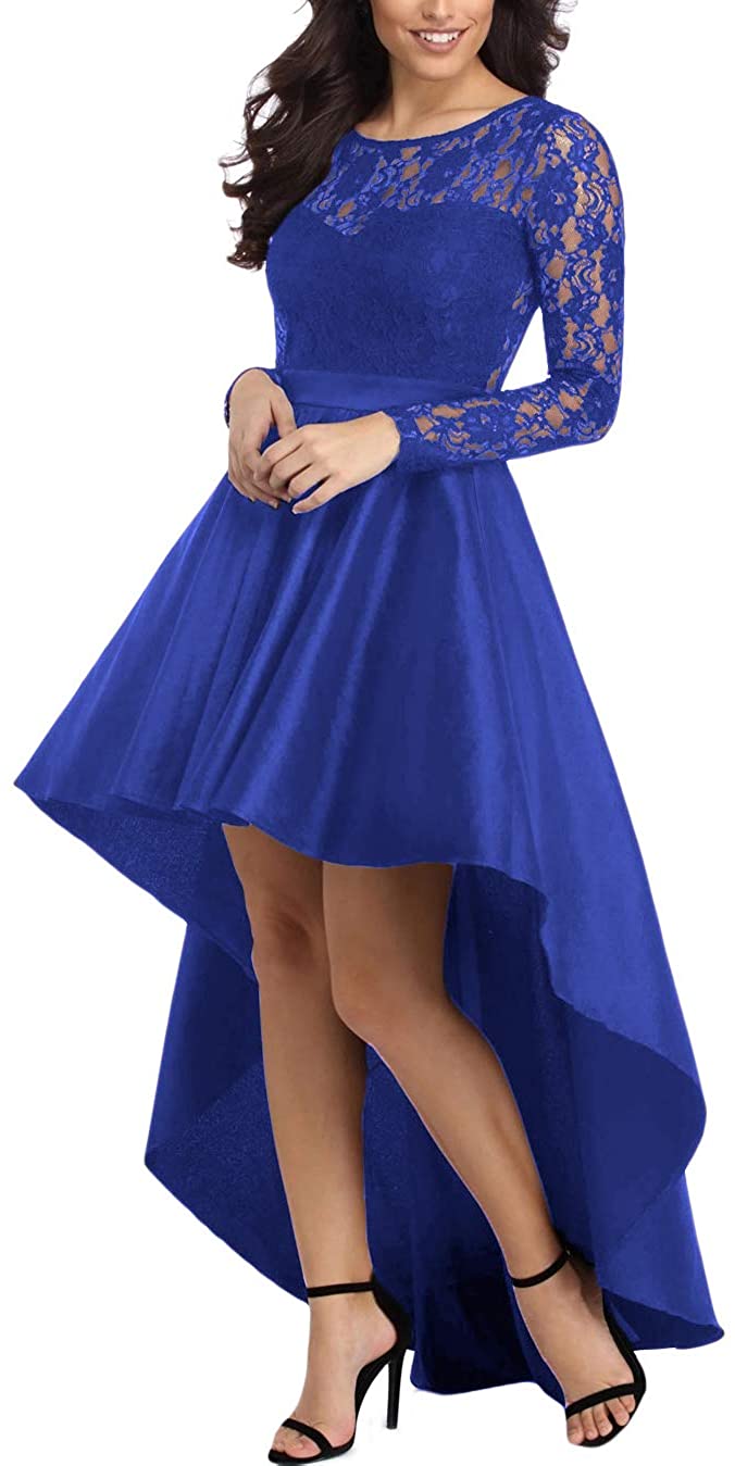 Price:$24.99    Women Evening Dresses Lace Bodice Elegant Hi-Low Prom Party Dress Black  Clothing