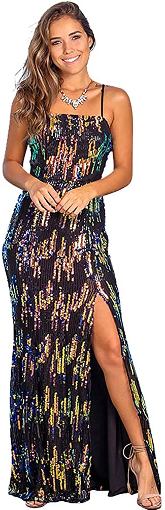 Price:$38.89    BOMBAX Women Long Sequin Spaghetti Strap Cocktail Bridemaid Party Wedding Prom Dress  Clothing
