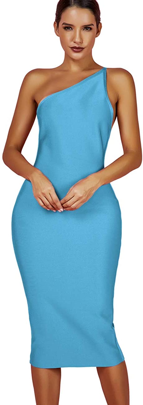 Price:$9.99 whoinshop Women's One Shoulder Bandage Evening Knee Length Cocktail Party Dress at Amazon Women’s Clothing store