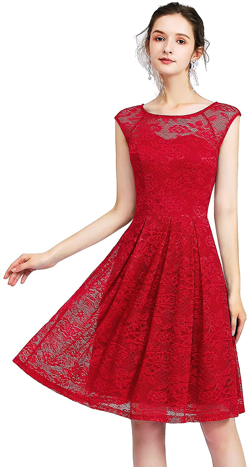 Price:$19.99    Bbonlinedress Women's Vintage Floral Lace Sleeveless Bridesmaid Dress Formal Cocktail Party Swing Dress  Clothing