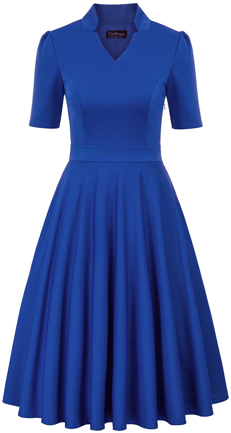Price:$19.99    CURLBIUTY Women Vintage 1950s V Neck Cocktail Party Lined Dress with Pockets  Clothing