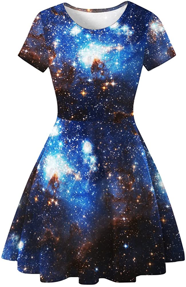 Price:$14.99 Sister Amy Women's Galaxy Printed Elastic Round Neck Sleeveless Shaping Camisole Skater at Amazon Women’s Clothing store