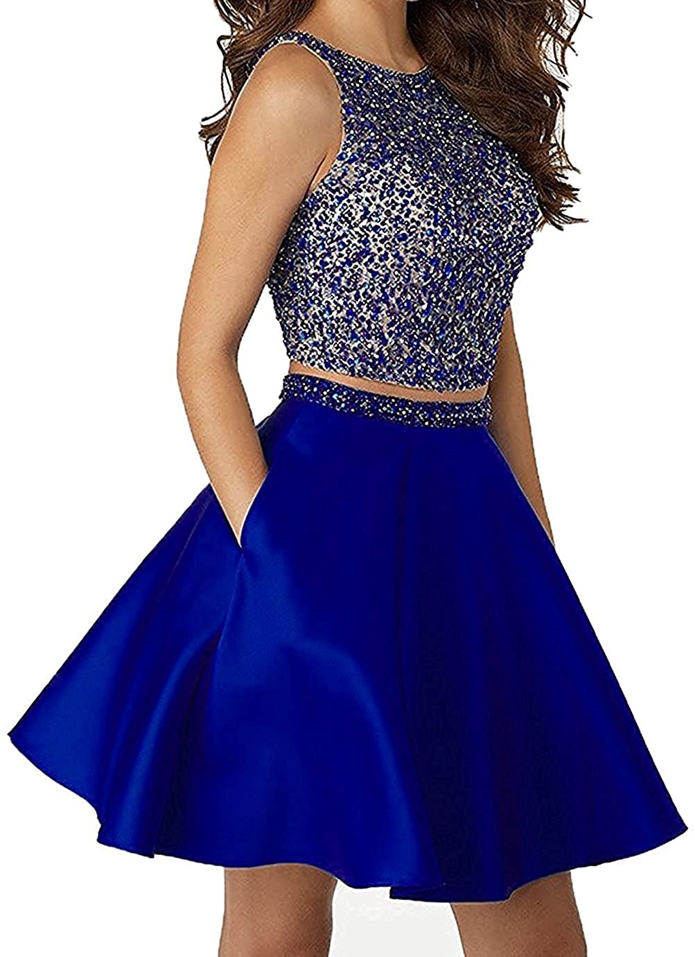 Price:$50.00    LOVING HOUSE Crstals 2 Piece Satin Prom Dress Short Open Back Cocktail Dress  Clothing