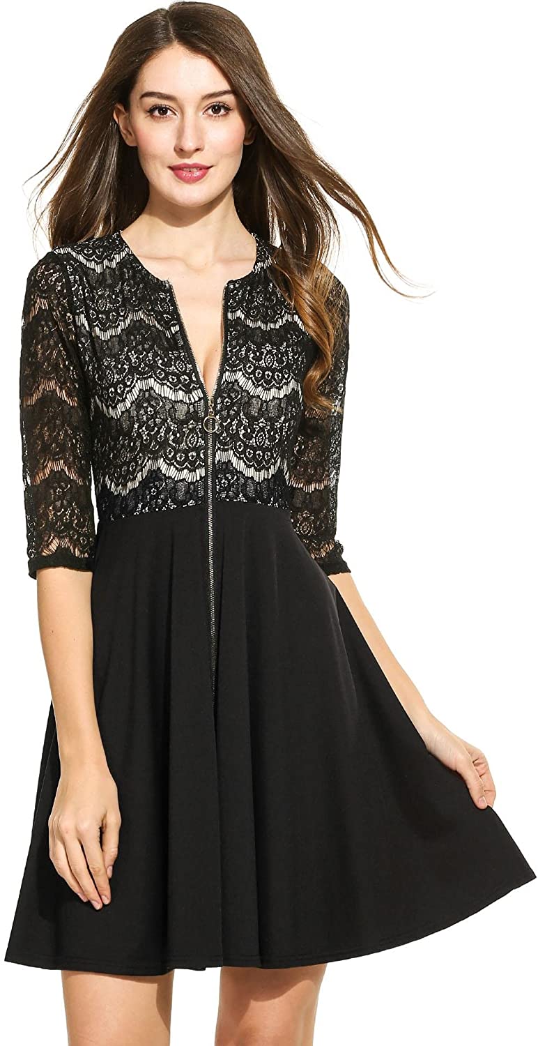 Price:$34.98    Beyove Women's A Line Lace Dress Zipper Front Patchwork Flare Cocktail Party Dress  Clothing