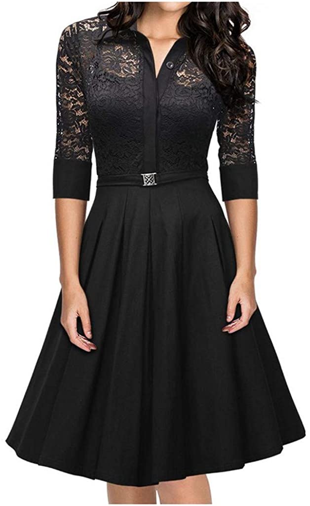 Price:$16.99 Hohaski Plus Size Women Lace Long Sleeve Midi Dress Ladies Cocktail Evening Party Dress at Amazon Women’s Clothing store