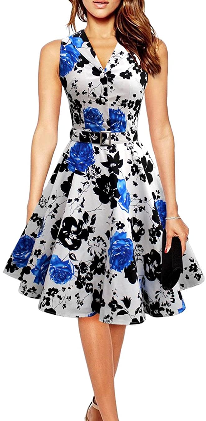 Price:$29.31    DAROJ Women Vintage 1950s Floral Printed Rockabilly Pinup Cocktail Swing Dres  Clothing