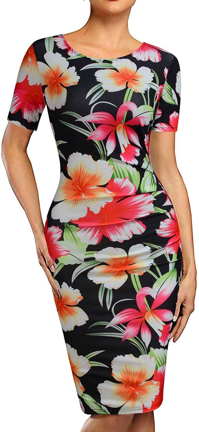 Price:$15.91 REPHYLLIS Women's Retro Ruffles Slim Floral Bodycon Sheath Work Pencil Dresses at Amazon Women’s Clothing store