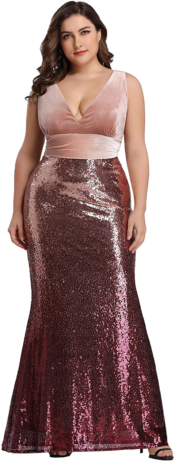 Price:$56.99 Ever-Pretty Women's Deep V-Neck Slim Sexy Sequin Formal Evening Dress Prom Ball Gown 7767PZ at Amazon Women’s Clothing store