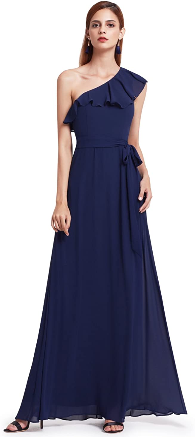 Price:$25.99    Ever-Pretty Women Chiffon Long Elegant One Shoulder Summer Evening Dress 8US Navy Blue  Clothing