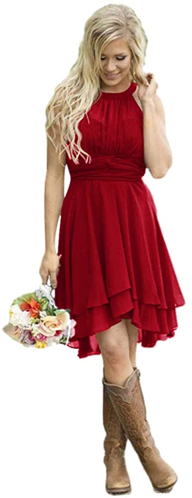 Price:$64.99    AlfaBridal Women's Country Bridesmaid Dresses Short Dark Red Chiffon Wedding Guest Dress US12  Clothing