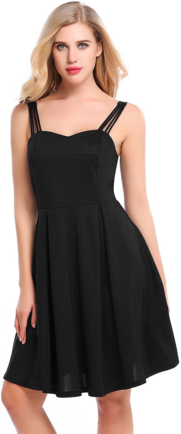 Price:$13.79    Zeagoo Women's Sexy Sleeveless Spaghetti Strap Backless Swing A-line Cocktail Party Dress  Clothing