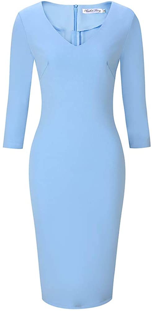 Price:$23.99 Elisabet Tang Women's V Neck Dresses Bodycon Elegant Slit Slim Midi Cocktail Dress at Amazon Women’s Clothing store