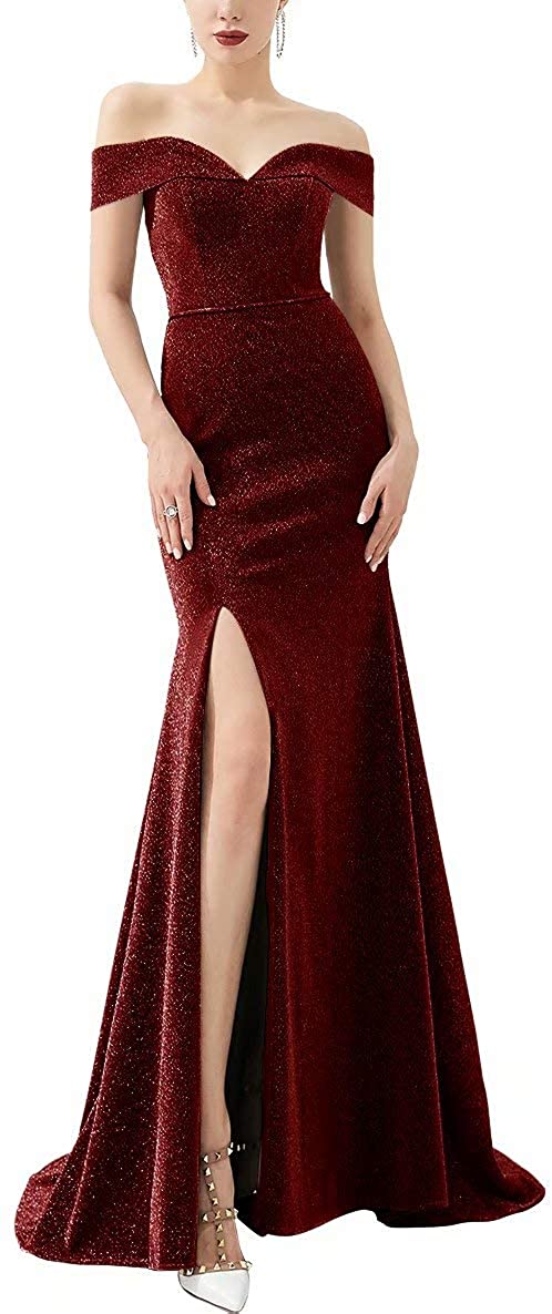Price:$79.99 LanierWedding Women's Off Shoulder Side Split Mermaid Prom Evening Gown at Amazon Women’s Clothing store