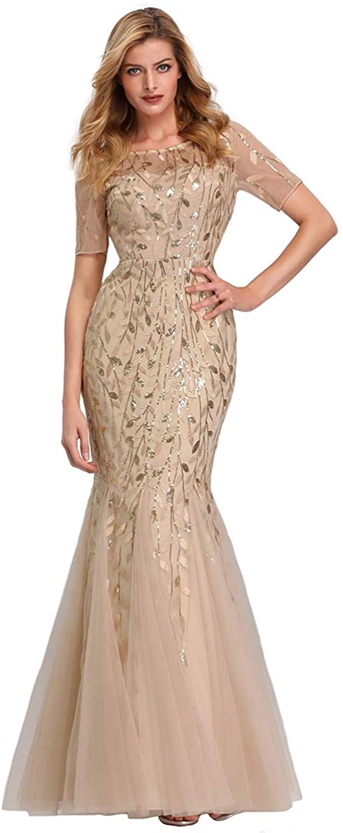 Price:$54.99 Alisapan Womens Sequins Mermaid Formal Evening Gowns Elegant Tulle Prom Dresses 7707 at Amazon Women’s Clothing store