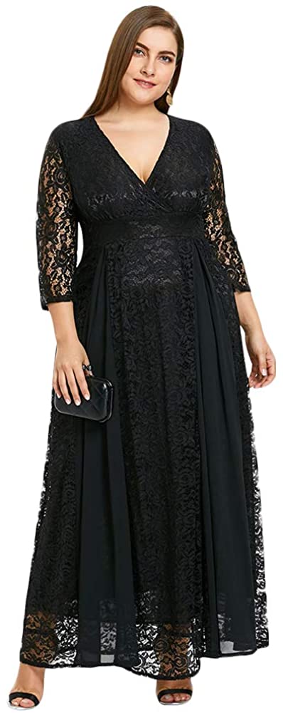 Price:$21.99    Women's Plus Size V-Neckline Floral Lace Top Dress Cocktail Party Swing Dress  Clothing