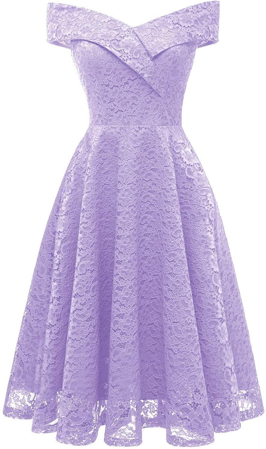 Price:$28.99    chouyatou Women's Vintage Floral Lace Off The Shoulder Midi Prom Party Dress  Clothing