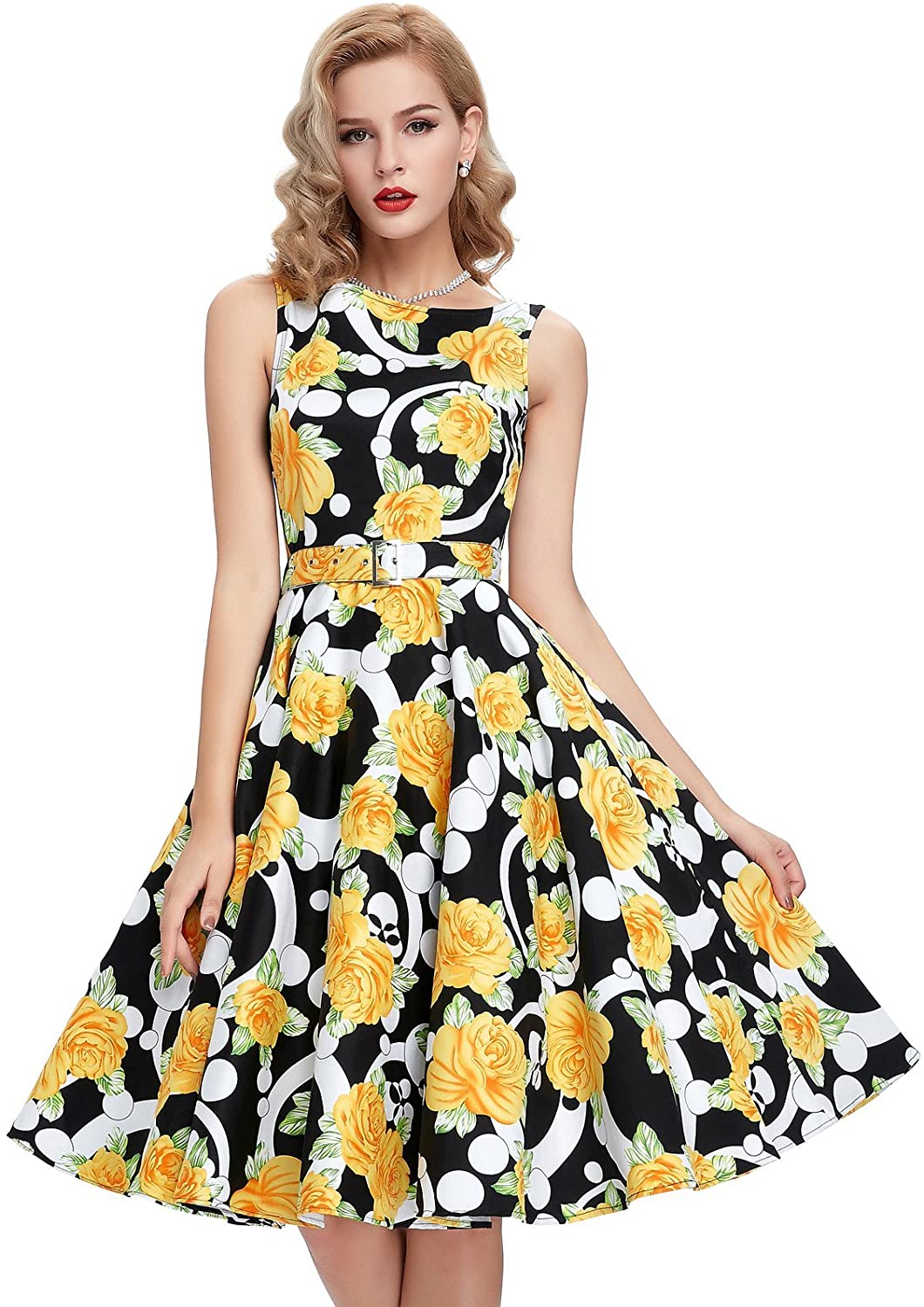 Price:$9.88    Belle Poque Vintage Sleeveless Cocktail Dress with Belt for Evening Party BP02  Clothing