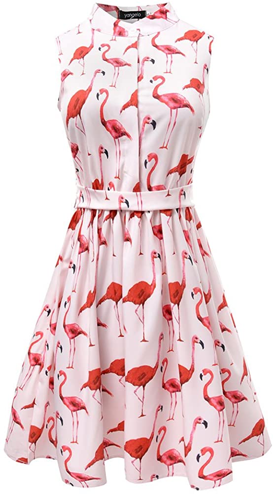 Price:$16.99 Women Cute Flamingo Fun Flare Prints Flowy A-line Party Cocktail Causal Dresses at Amazon Women’s Clothing store