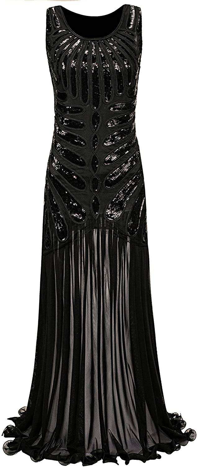 Price:$35.99    Metme Women's 1920s Sequin Vintage Dress Formal Classic Mermaid Long Flapper Gown  Clothing