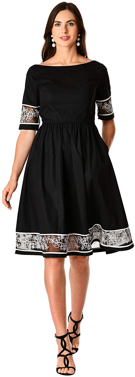 Price:$59.95    eShakti FX Floral Embellished Tulle Trim Stretch poplin Dress- Customizable  Clothing