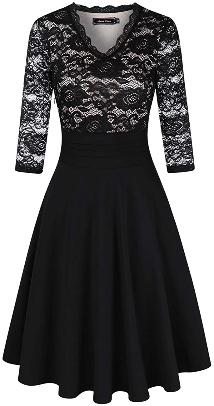 Price:$33.99    MARI CIAS Women's Patchwork Lace Dress V-Neck 3/4 Sleeve Cocktail Party Dresses  Clothing