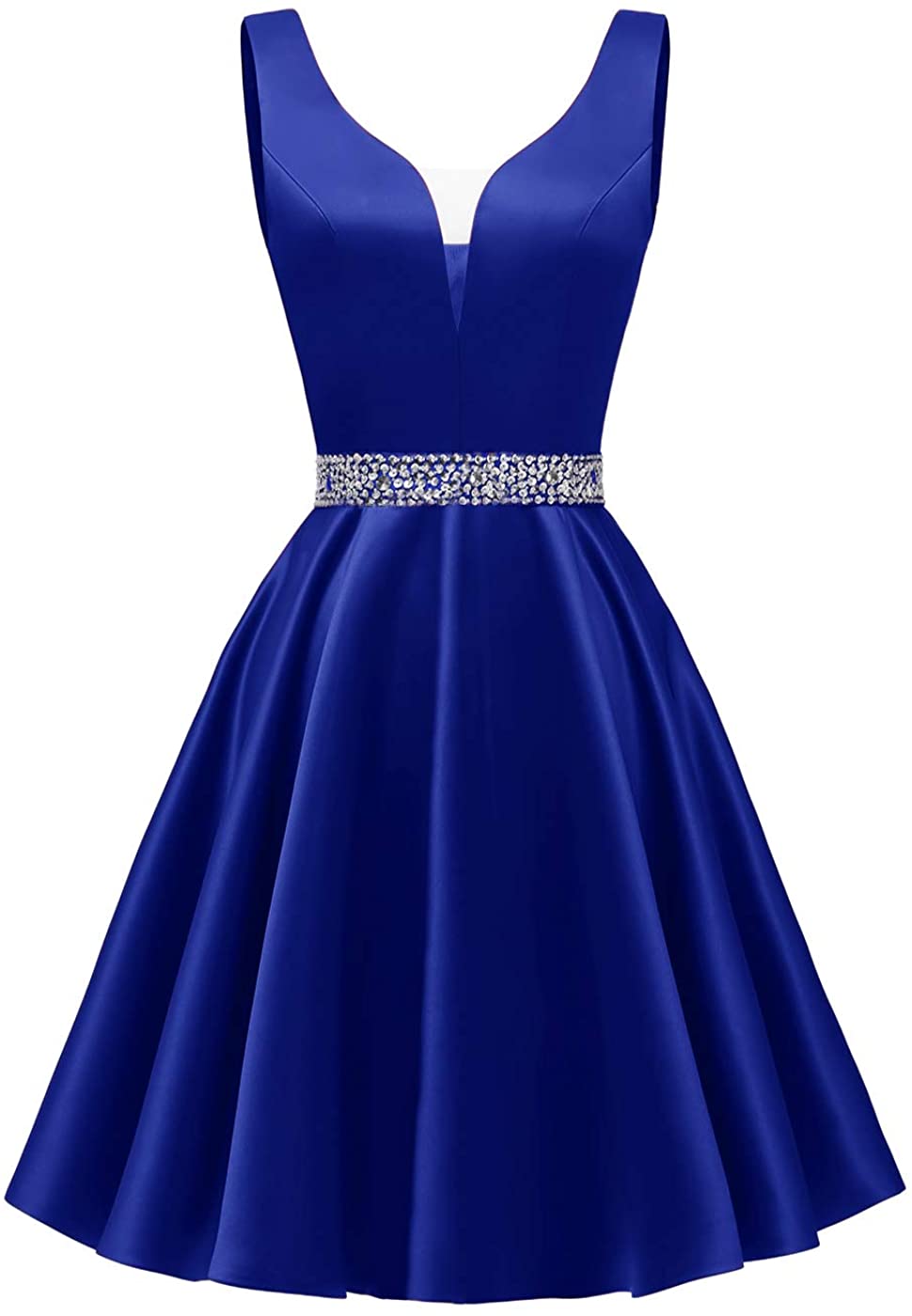 Price:$74.99    Yexinbridal Short Satin Prom Dress V-Neck Glitter Homecoming Party Evening Gowns Royal Blue 14  Clothing