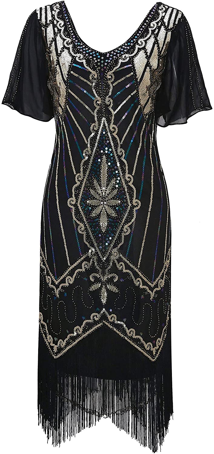 Price:$40.99 Metme Women's 1920s Vintage Flapper Fringe Beaded Great Gatsby Party Dress at Amazon Women’s Clothing store