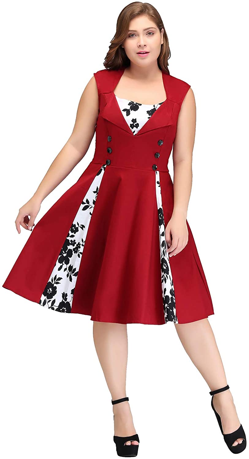 Price:$28.99    Women's 1950s Vintage Retro Cocktail Party Midi Dress Plus Size Sleeveless Printed A Line Swing Dresses S-5XL  Clothing