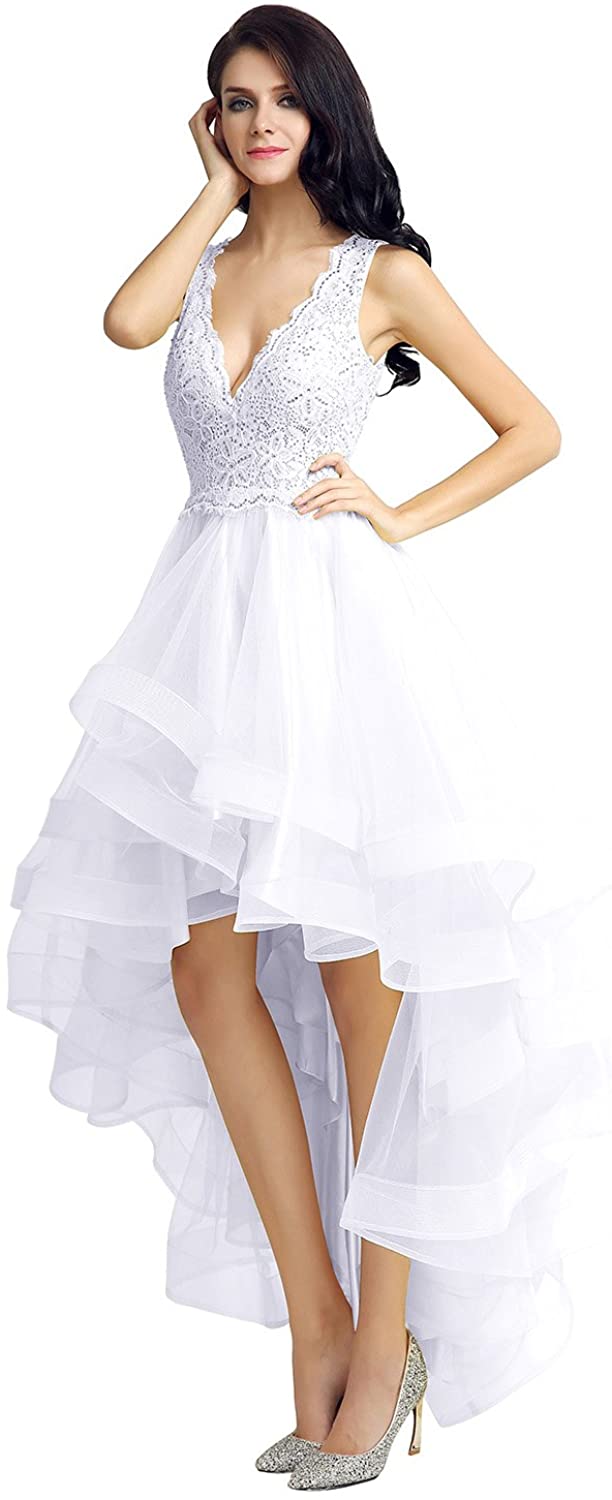 Price:$9.90    Sarahbridal High Low Bridesmaid Dress Tulle Lace Homecoming Dress Prom Dress  Clothing