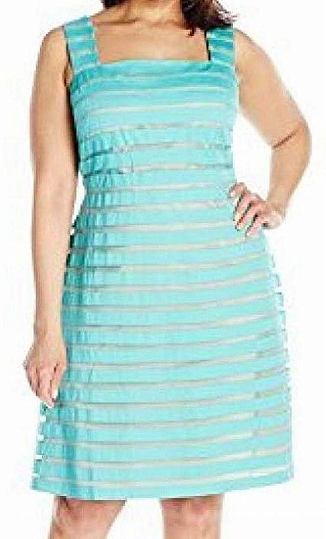 Price:$41.99    Adrianna Papell Women's Plus Size Illusion Banded Fit and Flare Cotton Dress  Clothing